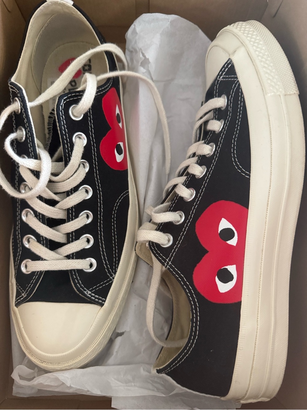 Comme des Garcons PLAY Black Canvas Low-Top Sneakers with Red Heart